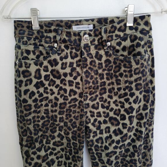 Good American Good Waist Crop Sage Leopard Print Skinny High Rise Women 27 - Picture 4 of 13
